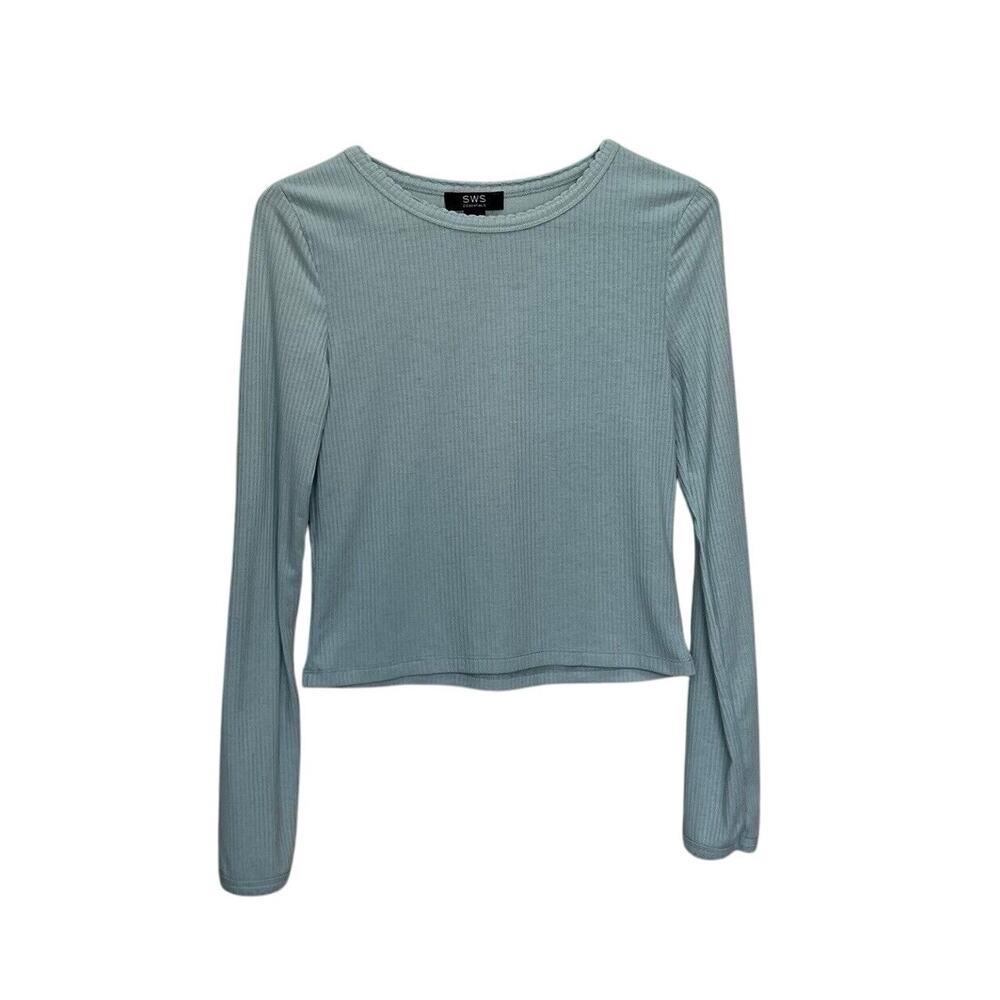 SWS Essentials | Seagram Green Ribbed Long Sleeve Cropped Top Size Large